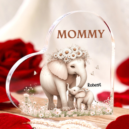 1 Name-Personalized Elephant Acrylic Heart Keepsake Custom Text Acrylic Plaque Ornaments Gifts for Mom