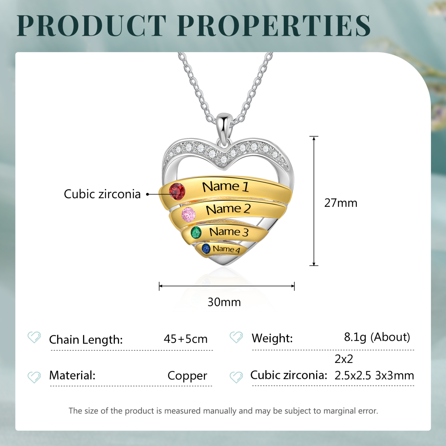 4 Names - Personalized Beautiful Heart Necklace with Custom Name and Birthstone, As a Mother's Day Gift for Mom