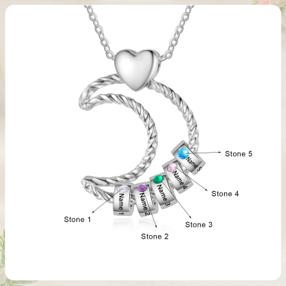 5 Names - Personalized Moon Pendant Necklace Custom Birthstones & Names Necklace Gift for Her | Jessemade