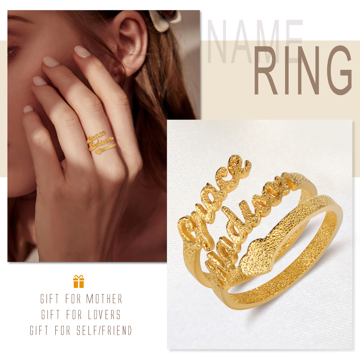 Personalized Family Name Ring Custom 2 Names Gifts For Women | Jessemade