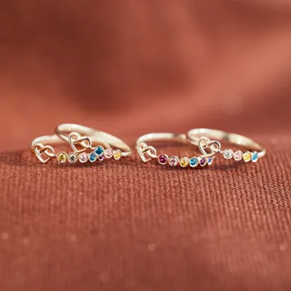 Family Ring Personalized 3 Birthstones Heart Knot Ring Band