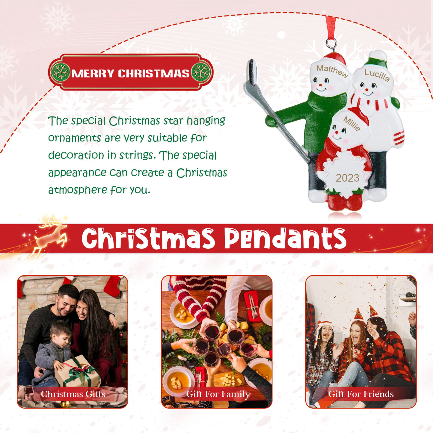 Personalized Snowman Family Ornament - Custom 3-6 Name Christmas Hanging Ornament Gifts For Family | Jessmade