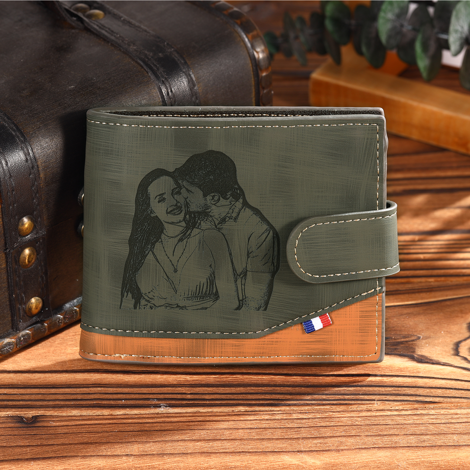 Personalized Name Leather Men's Buckle Wallet With Card Slot Engraved Letter And Photo Gift For Him