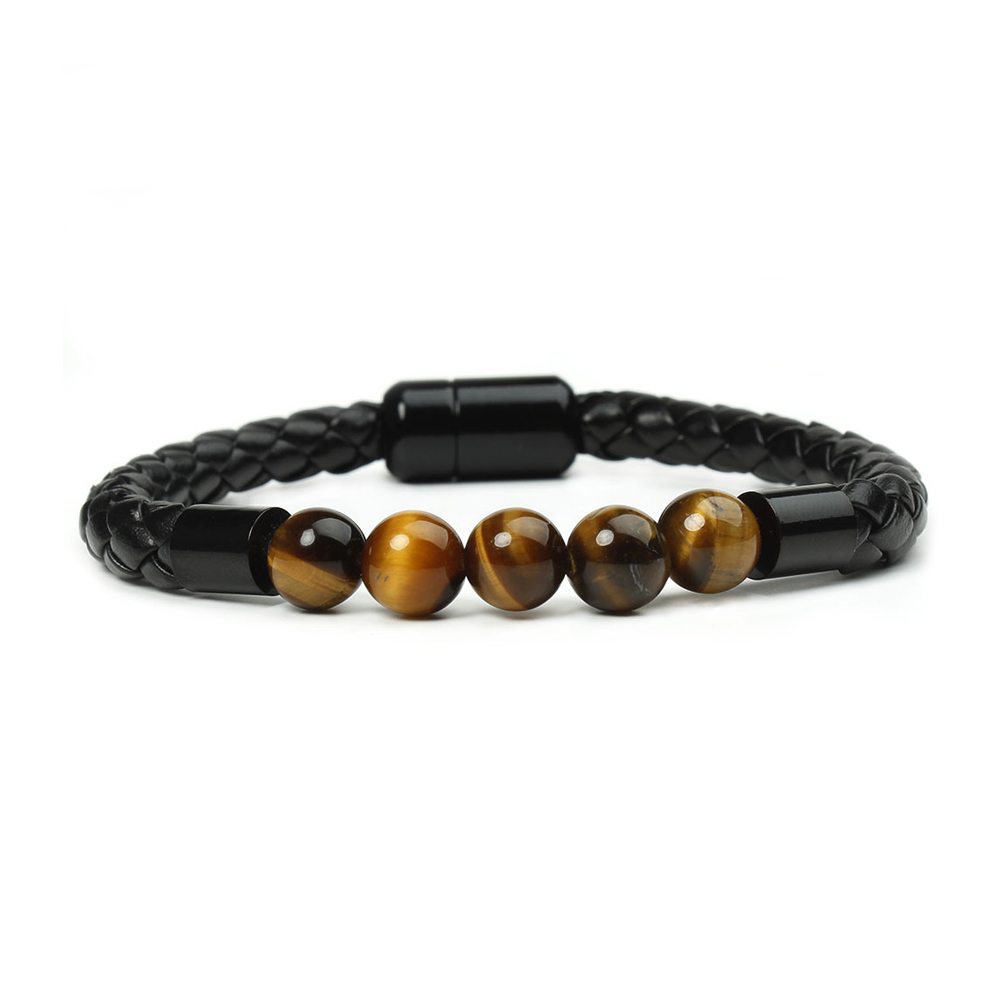 Tiger Eye Black Onyx Beaded Bracelet Men