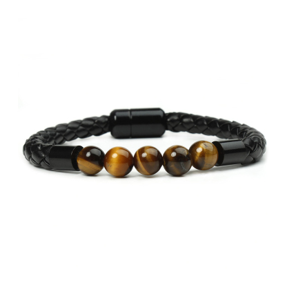 Jessemade UK Tiger Eye Black Onyx Beaded Bracelet Men 3.99