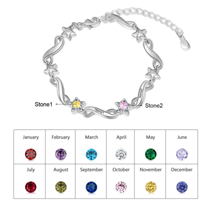 Personalized Star Bracelet With 2 Birthstones Engraved Names Bracelet Gift For Women