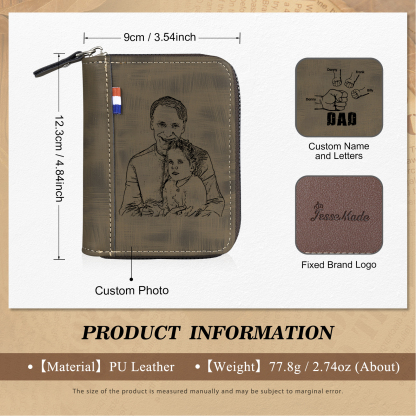 4 Names - Personalized Photo Text Custom Leather Men's Wallet Custom Name Zipper Wallet for Dad