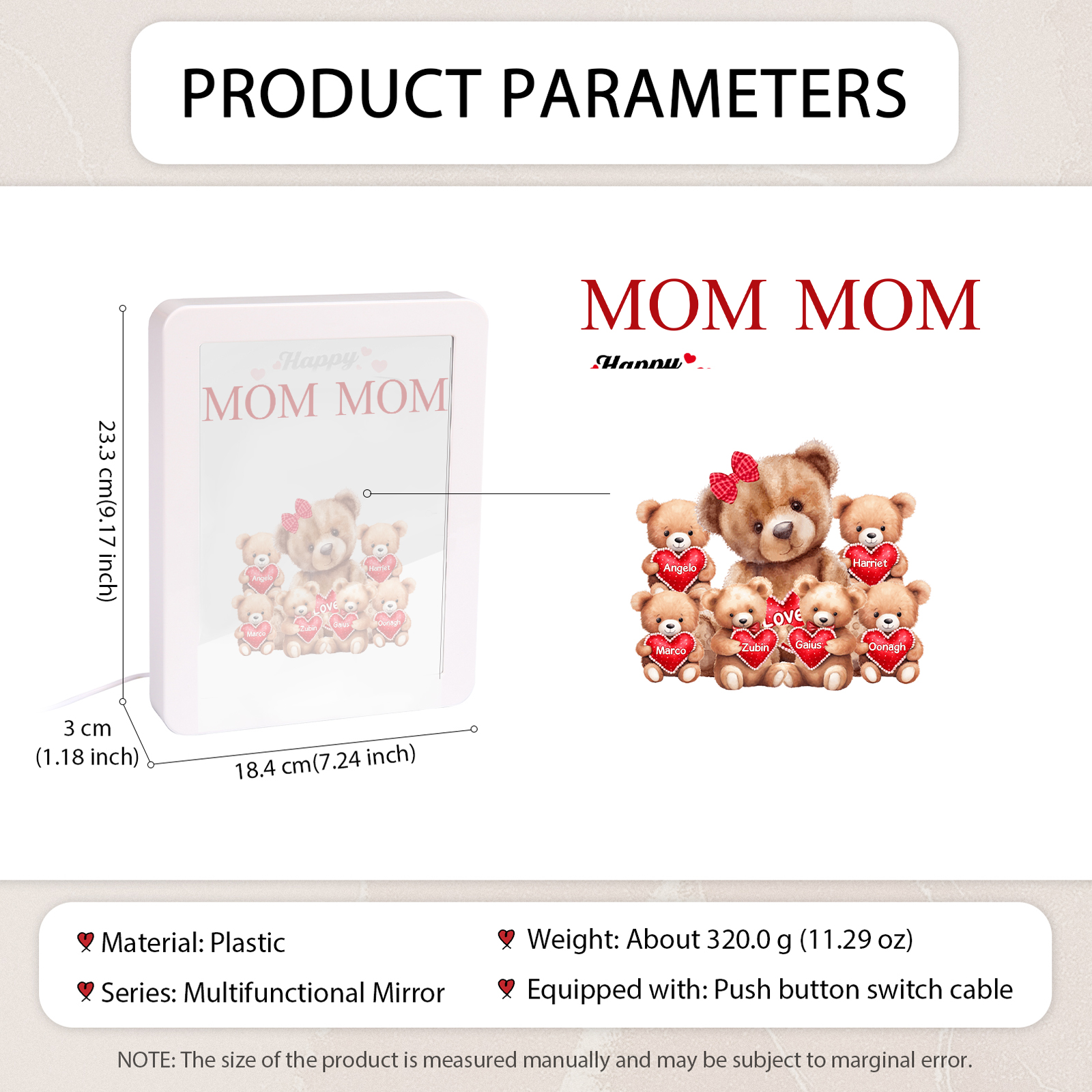 6 Names - Personalized Mum Home Bear Style Custom Text LED Night Light Gift for Mum