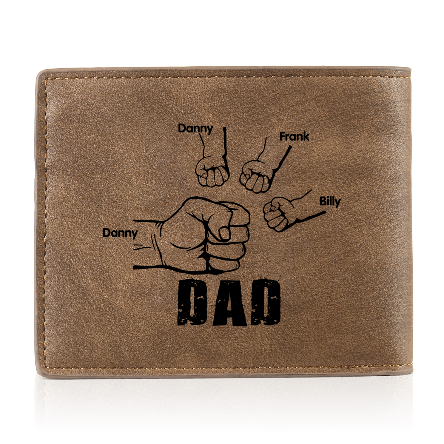 4 Names - Personalized Photo Custom Leather Men's Folding Wallet as a Father's Day Gift for Dad
