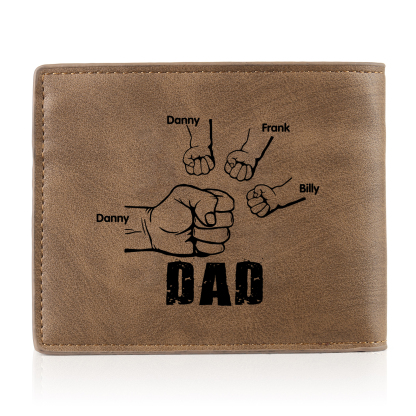 4 Names - Personalized Photo Custom Leather Men's Folding Wallet as a Father's Day Gift for Dad