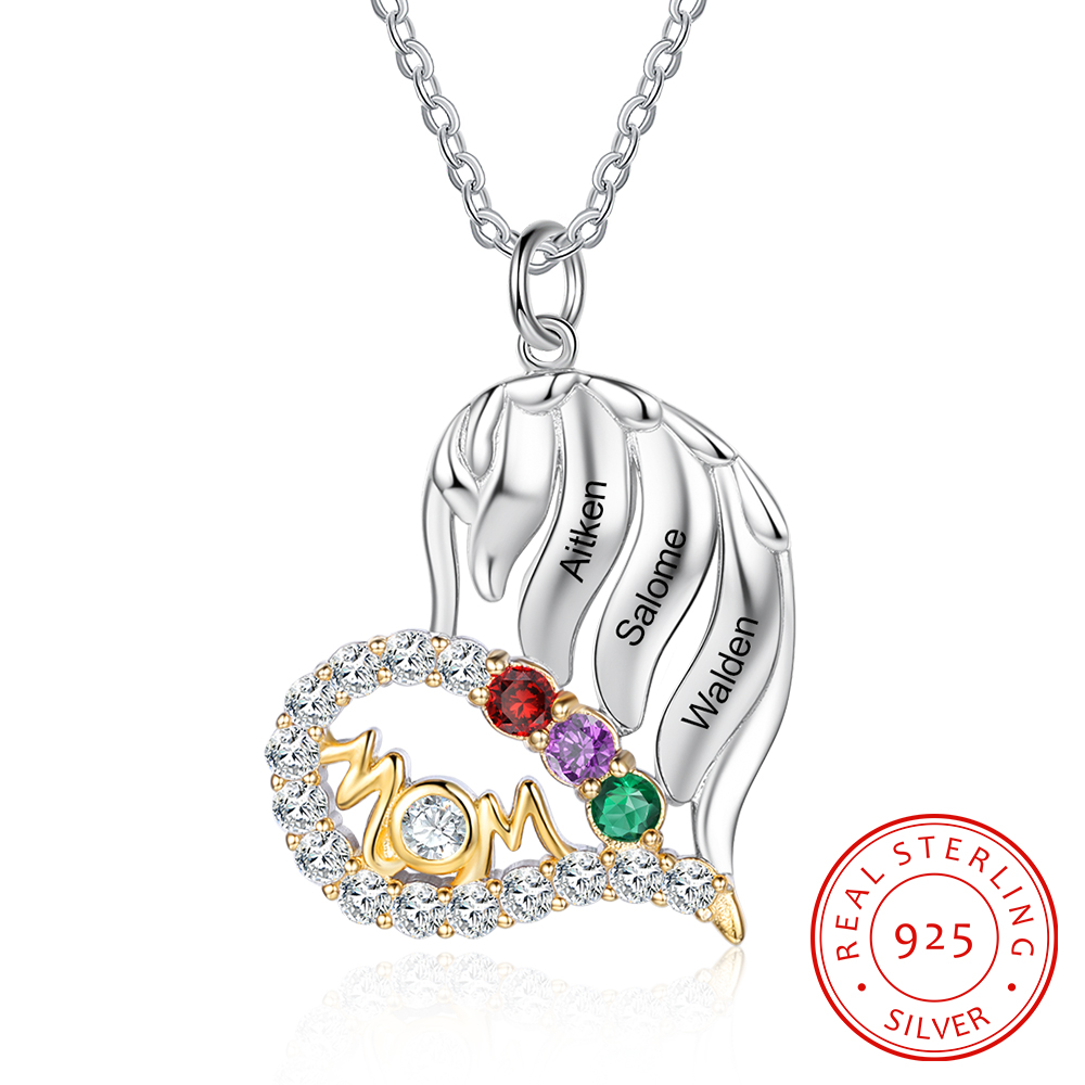 3 Names-Personalized Hearts Necklace Custom Birthstone Necklace Wonderful Gifts for Mom