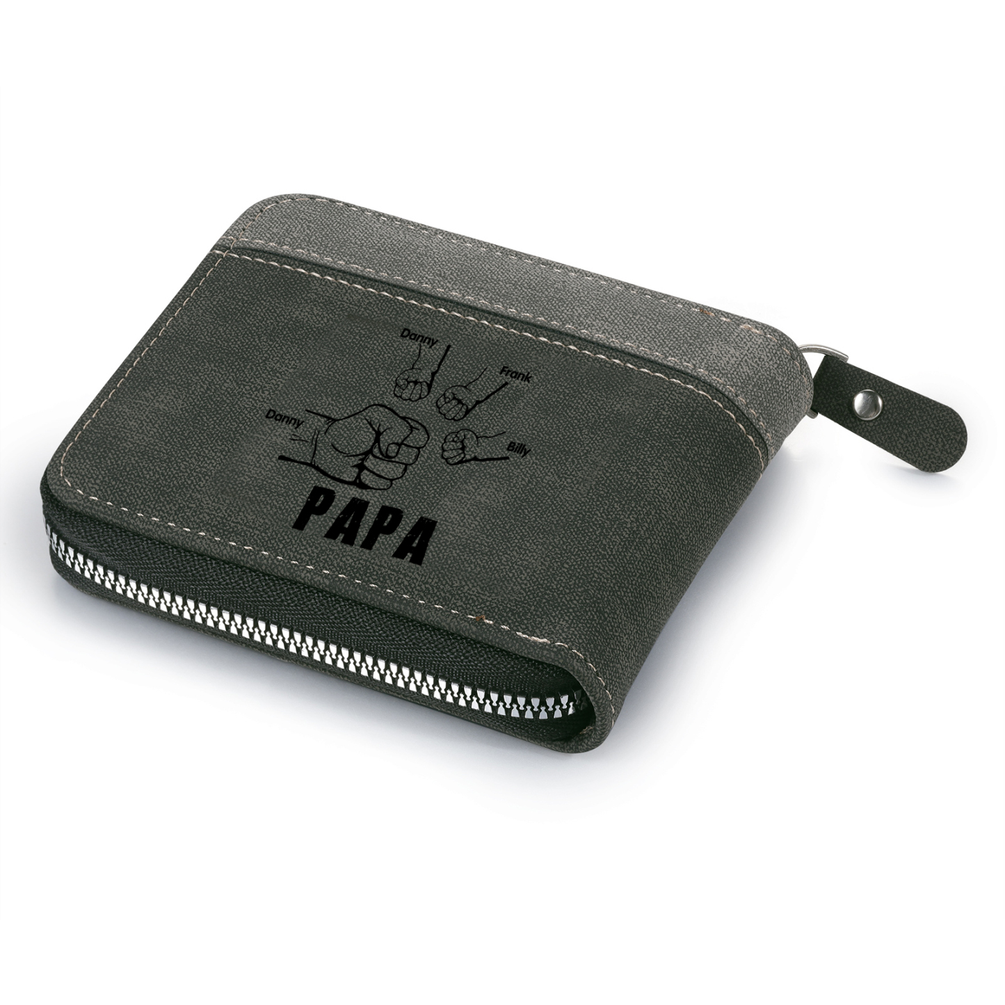 4-Names Personalized Leather Men's wallet With Card Slot Engraved With Name And Photo For Papa As a Father's Day Unique Gift