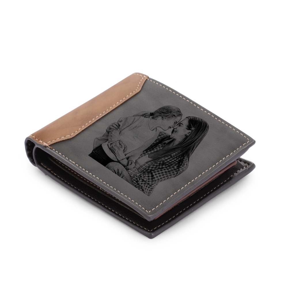 Personalized Leather Wallet Engraved Photo Short Purse Gifts For Men