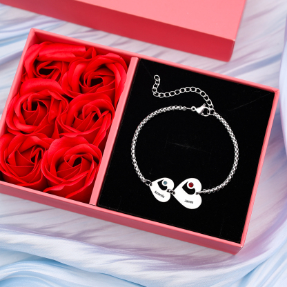 1-5 Name-Personalized Heart Bracelet With Birthstones Set With Gift Box Custom Name Family Bracelet Gifts for Her