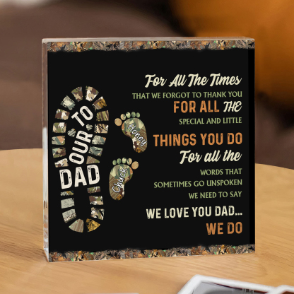 2 Names - Personalized Footprint Pattern Family Acrylic Keepsake Customized Name Acrylic Home Decor Gift for Dad