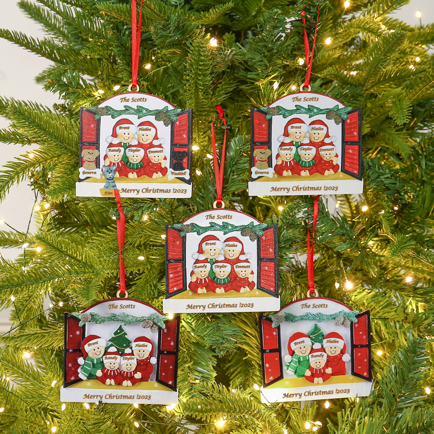 7 Names-Personalized Family Wooden Christmas Xmas Tree Decoration Ornament-Custom 7 Names Hanging Ornament  with Dog and Cat Gifts For Family