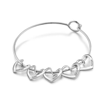 3 Names-Personalized Love Bracelet with 3 Heart Charms Engraved Name Bangle Bracelet