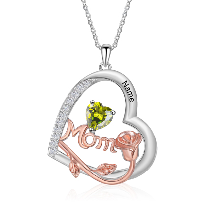 1 Name - Personalized Silver Heart Necklace with Birthstone and Name as a Mother's Day Gift for Mom