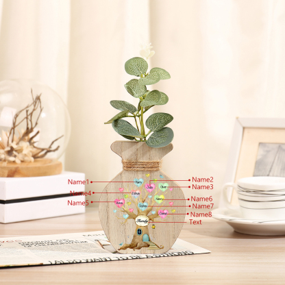 8 Names - Personalized Custom Text and Name Wooden Ornament Vase as A Gift for Family