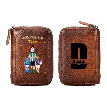 Personalized Genuine Leather Zippered Card Holder Wallet Dad’s Team Custom with 2-6 Names