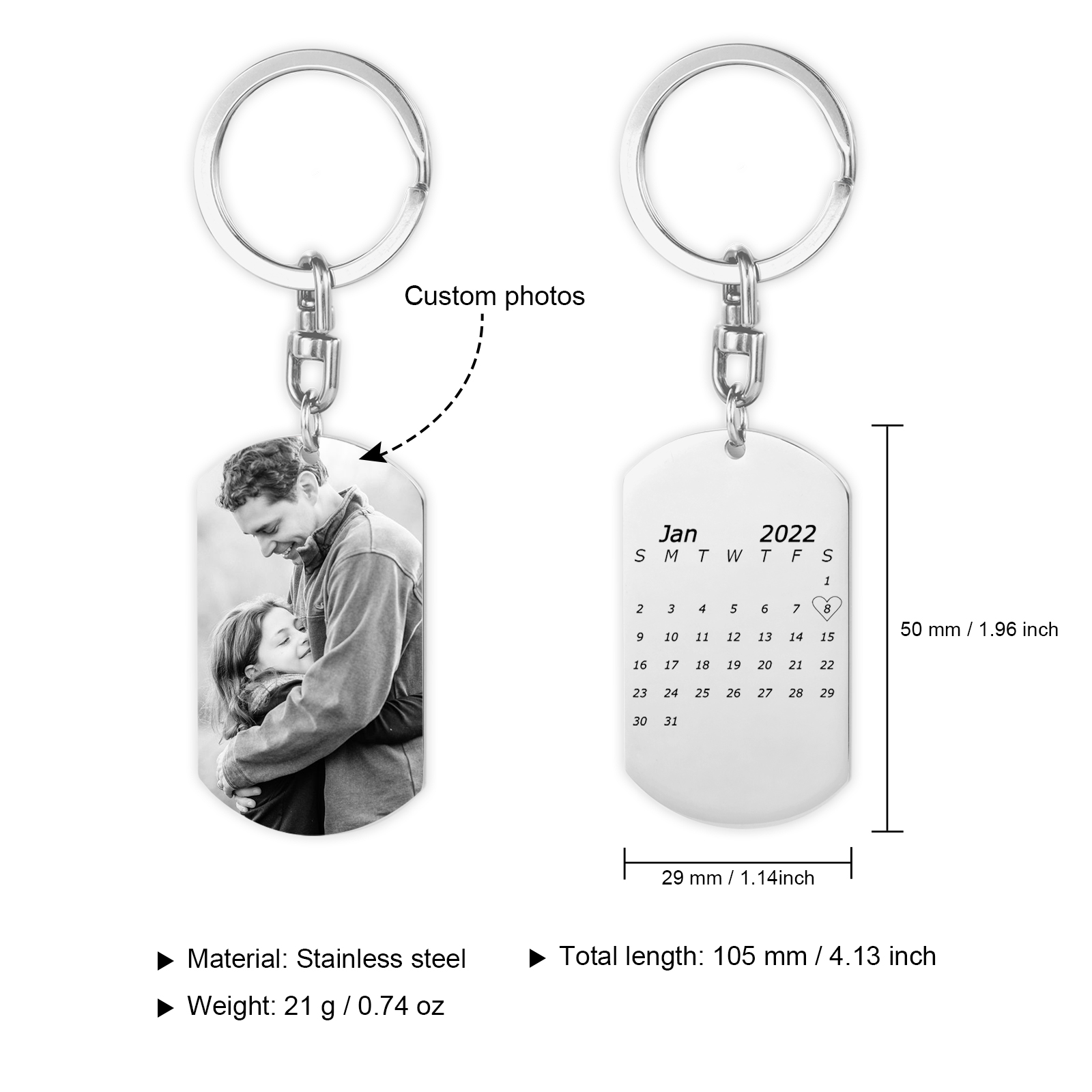 Personalized Photo Keychain with Engraving 1 Special Date Keyring Gifts for Love One