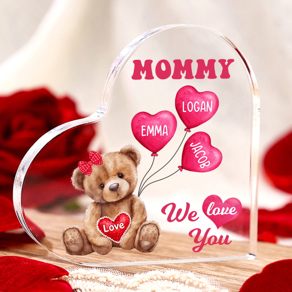 3 Names-Personalized Bear Acrylic Heart Keepsake Custom Text Acrylic P