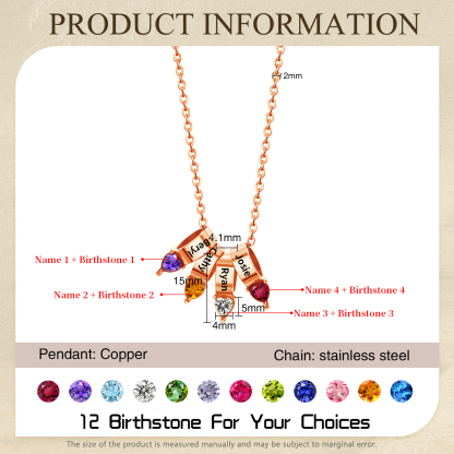 4 Names - Personalized Link Pendant Necklace with Customized Name and Birthstone Gift for Her