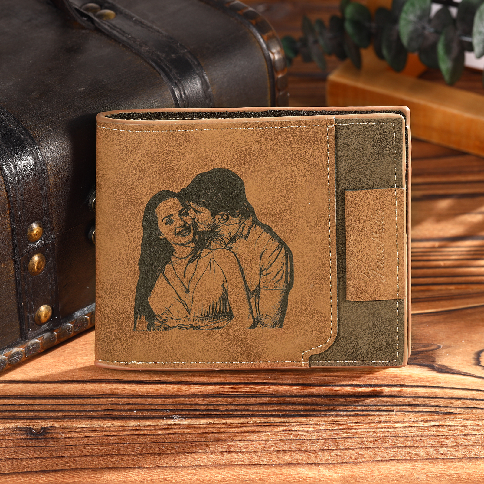 Personalized Name Leather Men's Wallet With Card Slot Engraved Letter And Photo with Gift Box Gift For Him | Jessemade