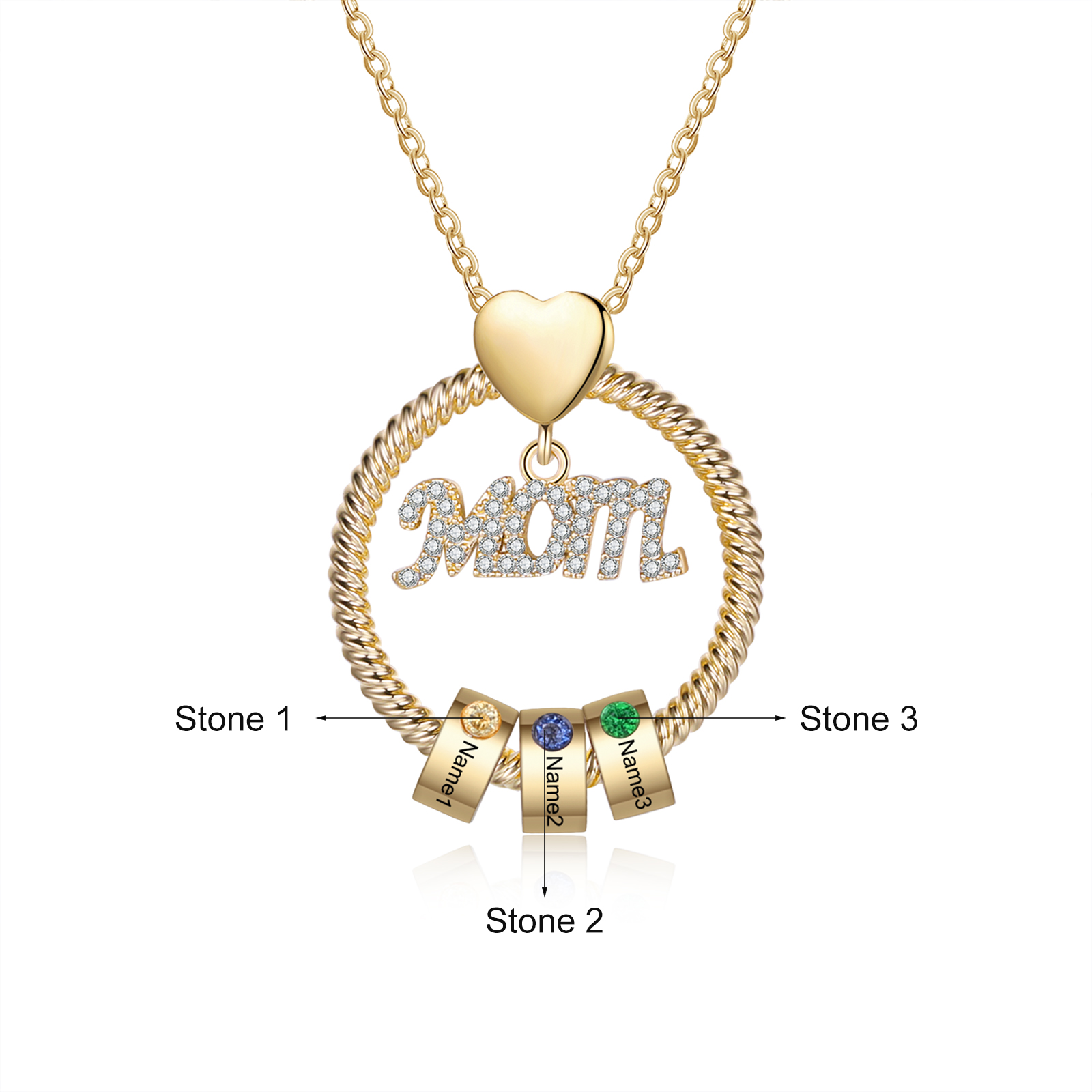 3 Names-Personalized Mom Necklace Set With  Premium Custom Necklace With 3 Birthstones Engraved Names Gift For Mother