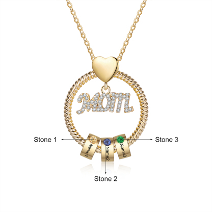 3 Names-Personalized Mom Necklace Set With  Premium Custom Necklace With 3 Birthstones Engraved Names Gift For Mother