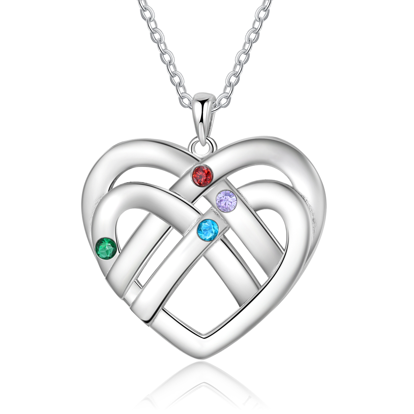 4 Names - Personalized Double Layer Heart Necklace with Custom Name and Birthstone, As a Mother's Day Gift for Mom