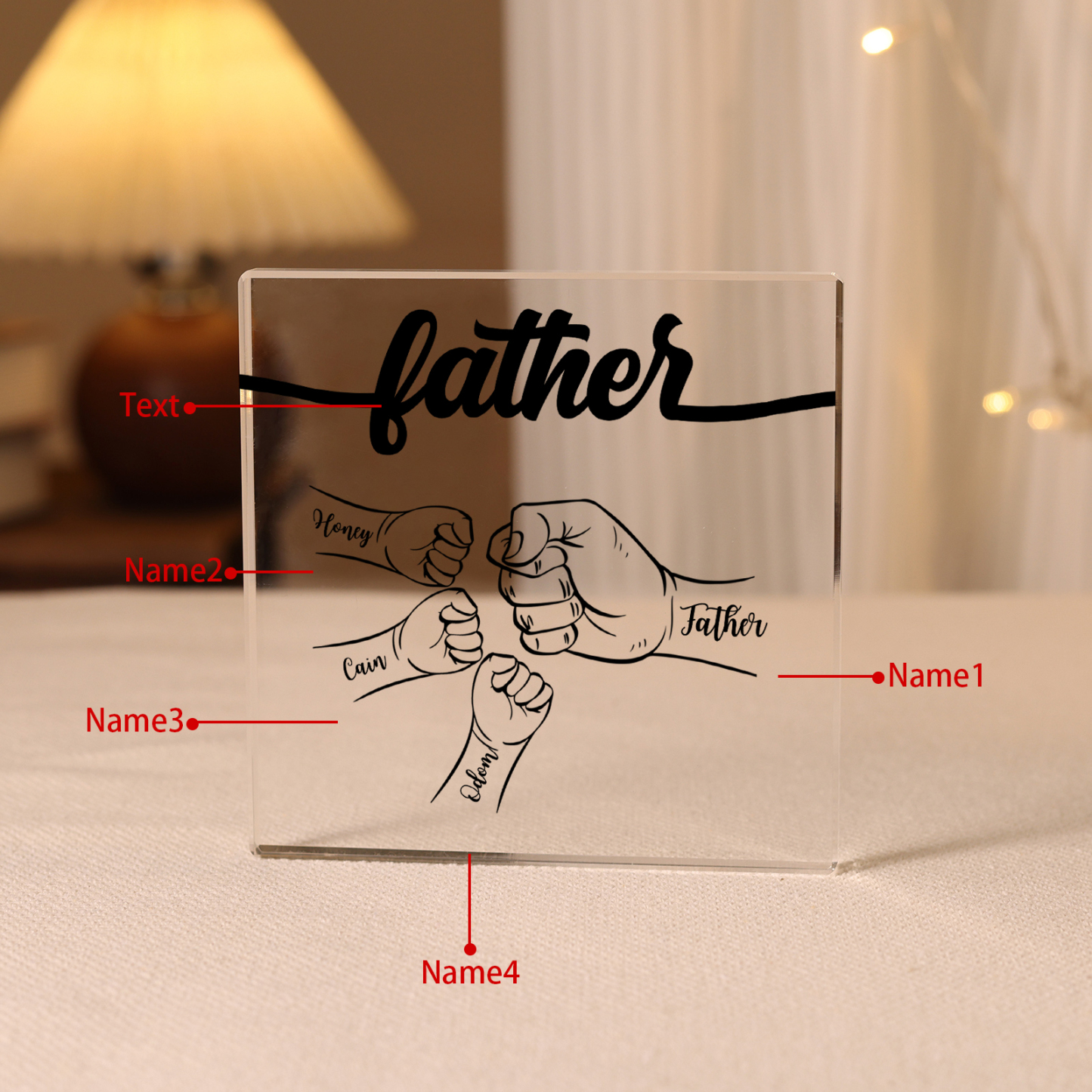 4 Names - Personalized Fist Acrylic  Keepsake Custom Text Acrylic Plaque Ornament Gift for Dad