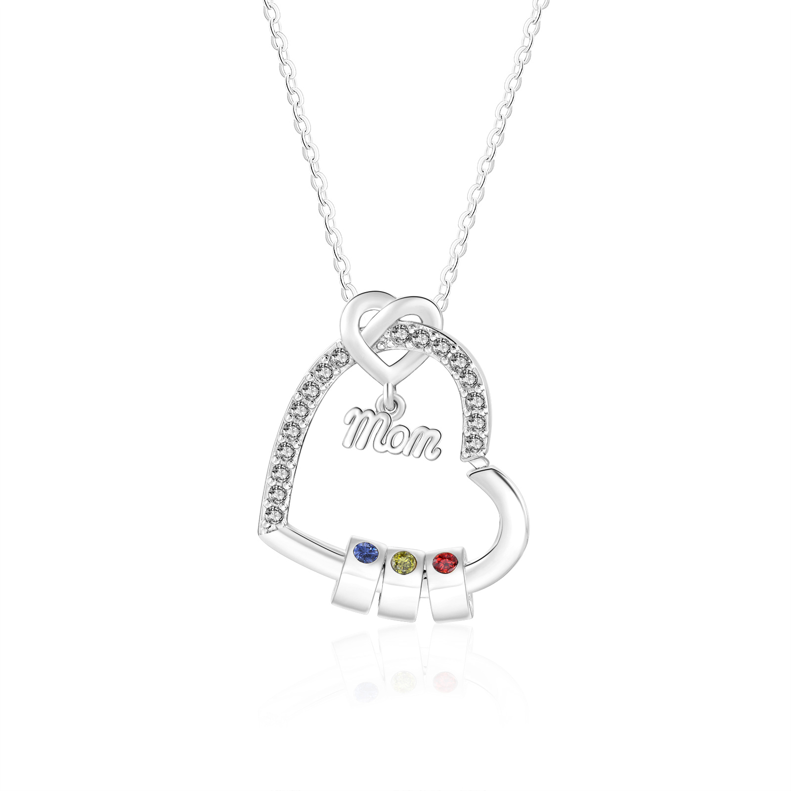 Personalized Mom heart necklace with birthstone and 1-5 names