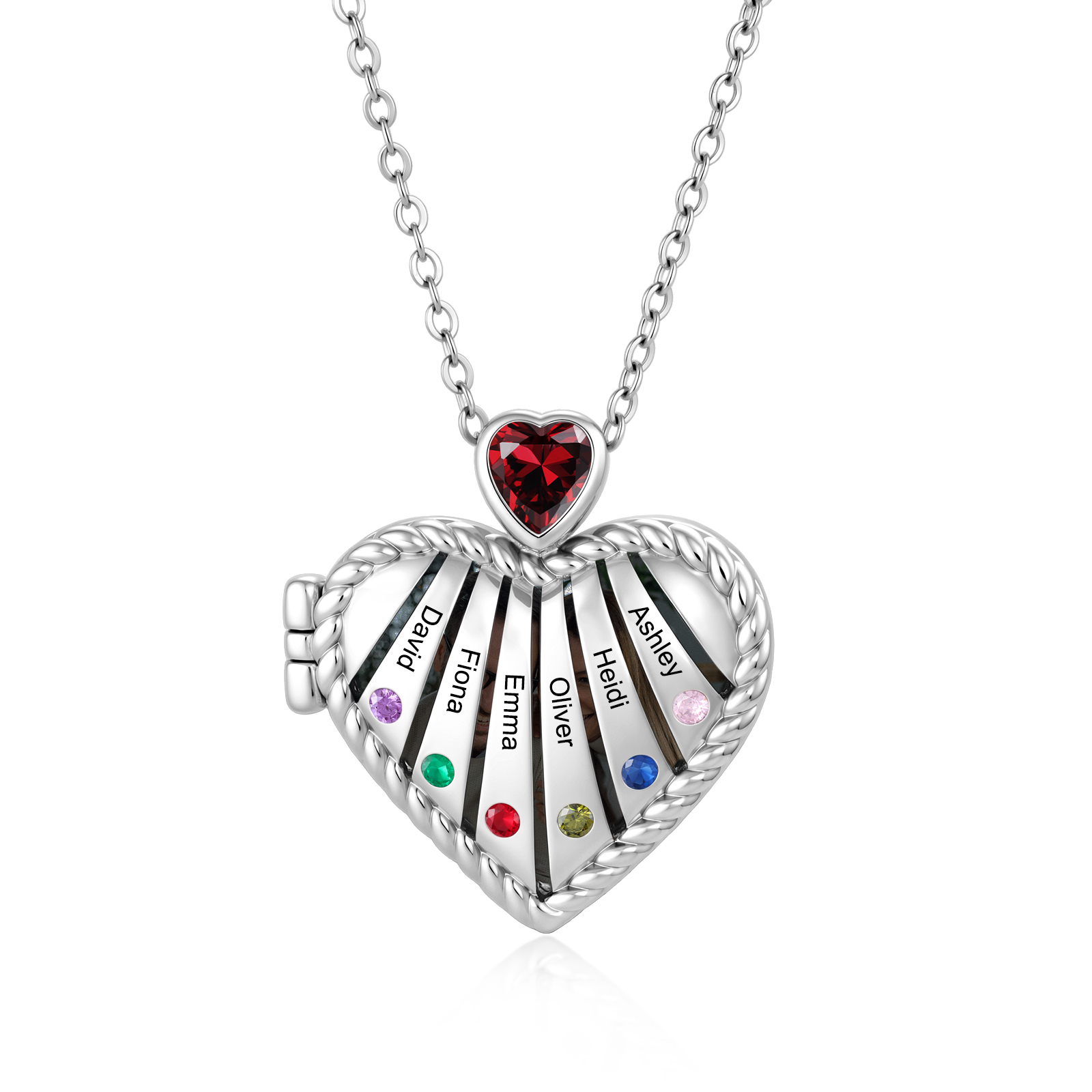 Personalized Heart Locket Birthstone Photo Necklace Custom with 1-6 Names Birthstones