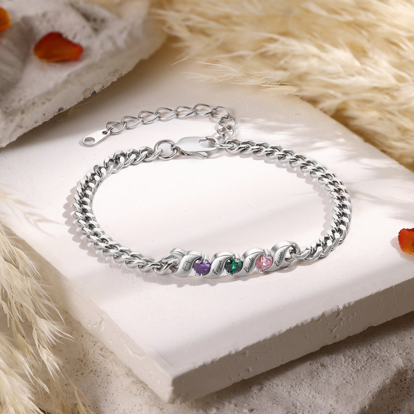 Personalized Cuban Link Bracelet Custom with 1–5 Names and Birthstones