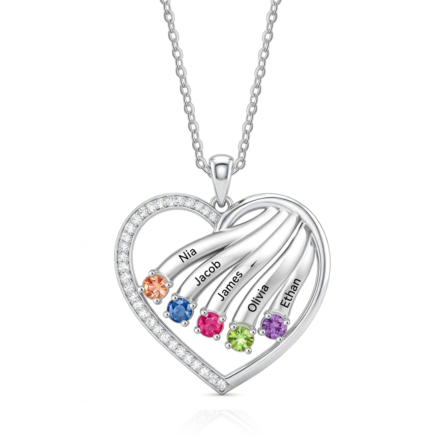 Personalized Heart Name Necklace Custom With Birthstones Engraved 4–6 Children’s Names