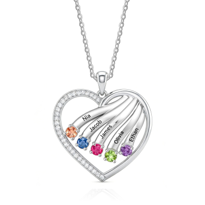 Personalized Heart Name Necklace Custom With Birthstones Engraved 4–6 Children’s Names