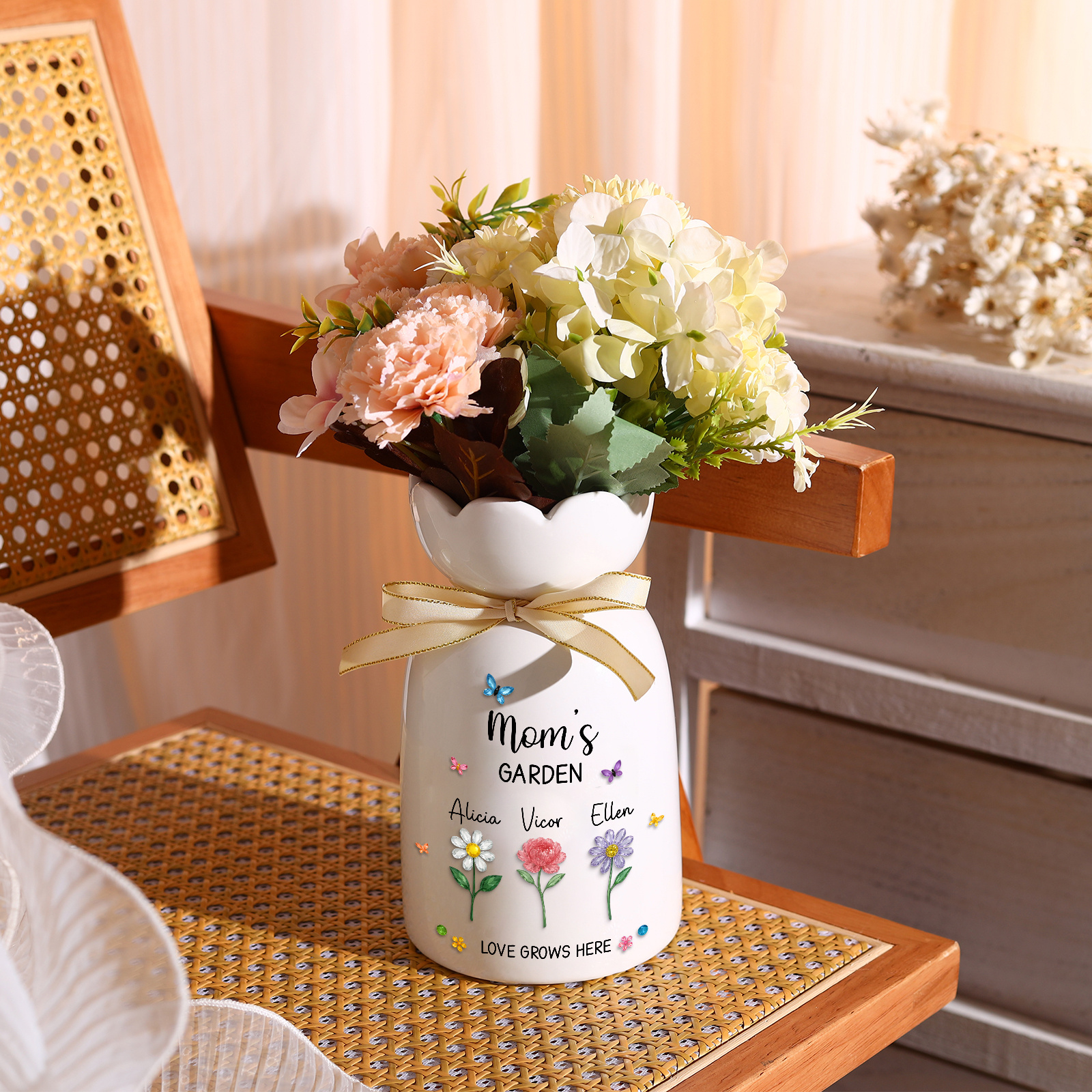 Personalized Ceramic Vase Mom Grandma’s Garden Custom with 1-10 Names & Children’s Flowers
