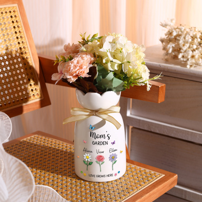 Personalized Ceramic Vase Mom Grandma’s Garden Custom with 1-10 Names & Children’s Flowers