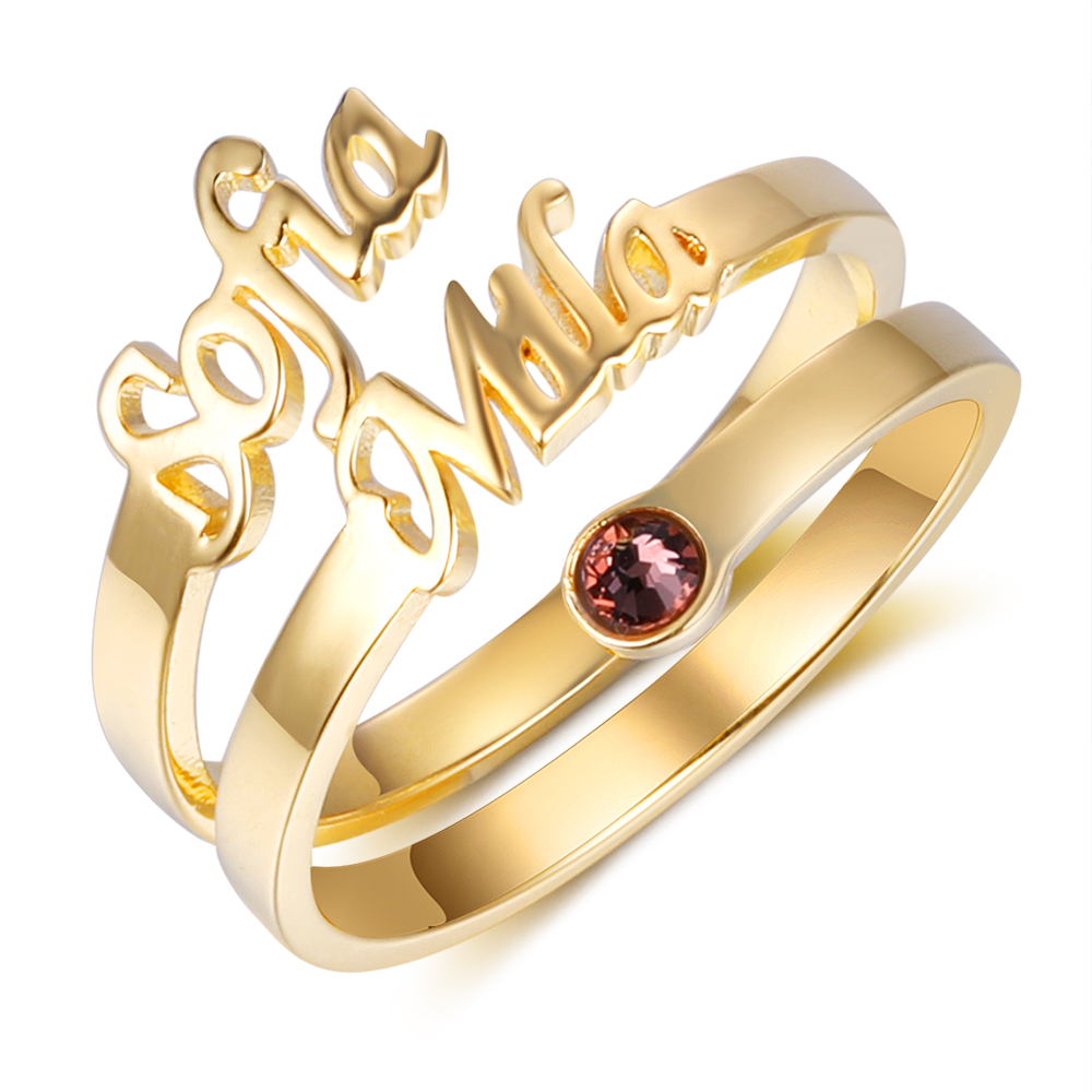Personalized Birthstone Mother Ring Custom 2 Names Ring Gifts For Her