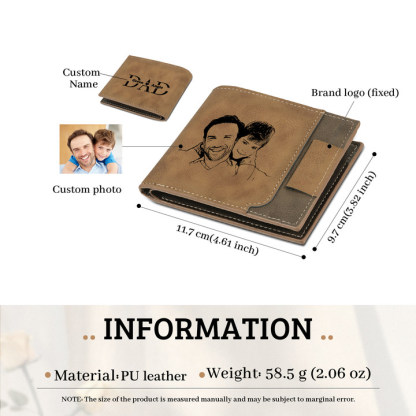 2 Names - Personalized Photo Custom Leather Men's Wallet as a Father's Day Gift for Dad
