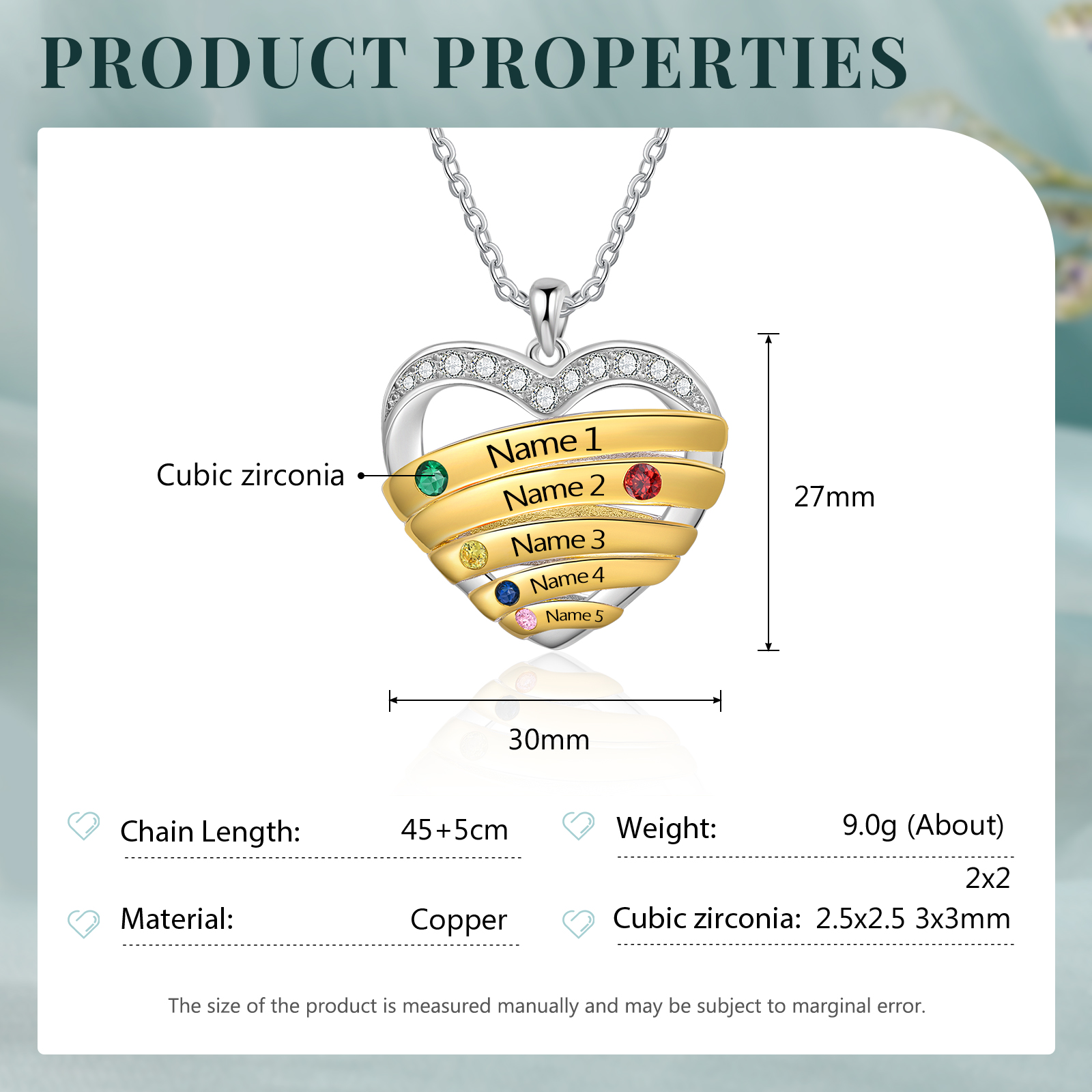 5 Names - Personalized Beautiful Heart Necklace with Custom Name and Birthstone, As a Mother's Day Gift for Mom