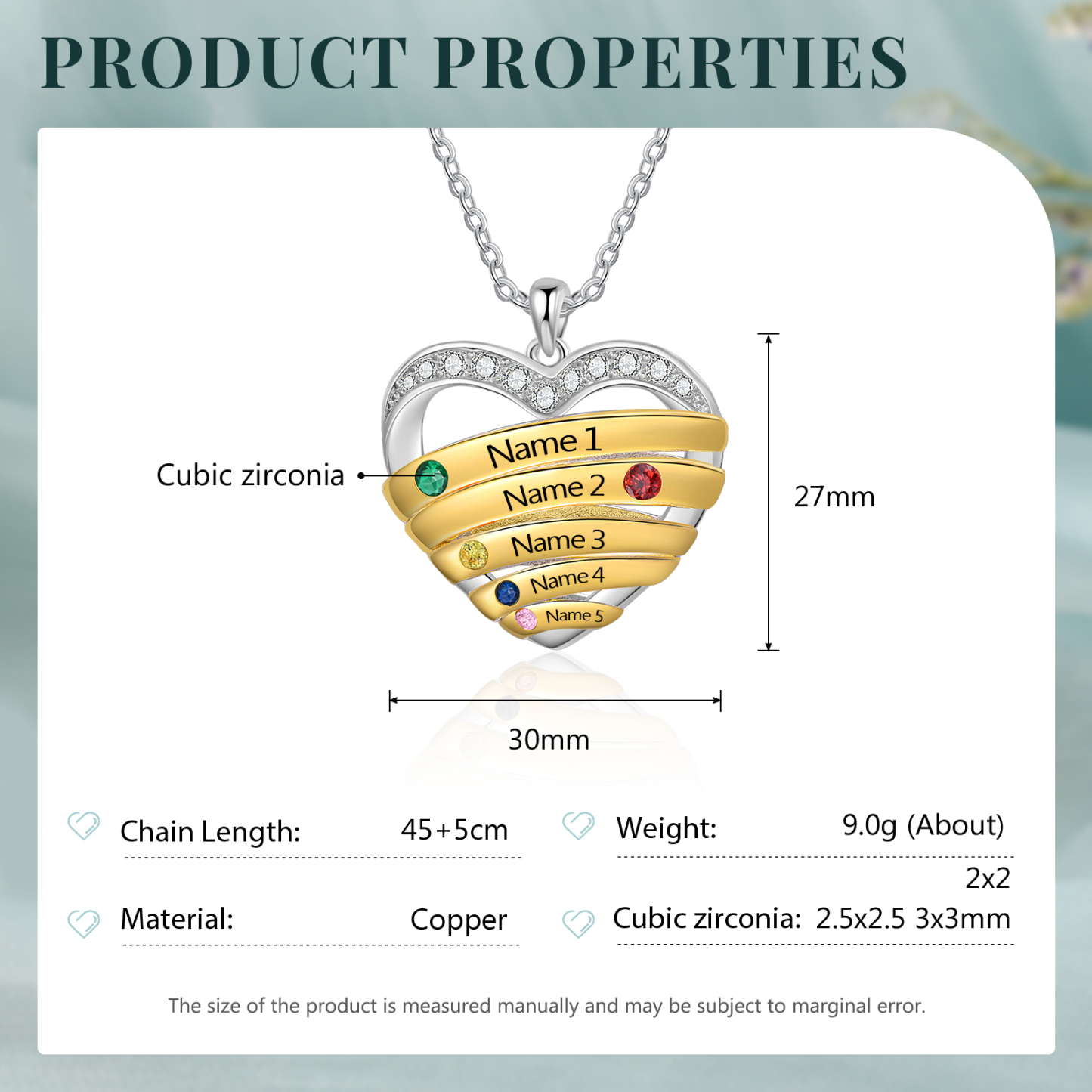 5 Names - Personalized Beautiful Heart Necklace with Custom Name and Birthstone, As a Mother's Day Gift for Mom