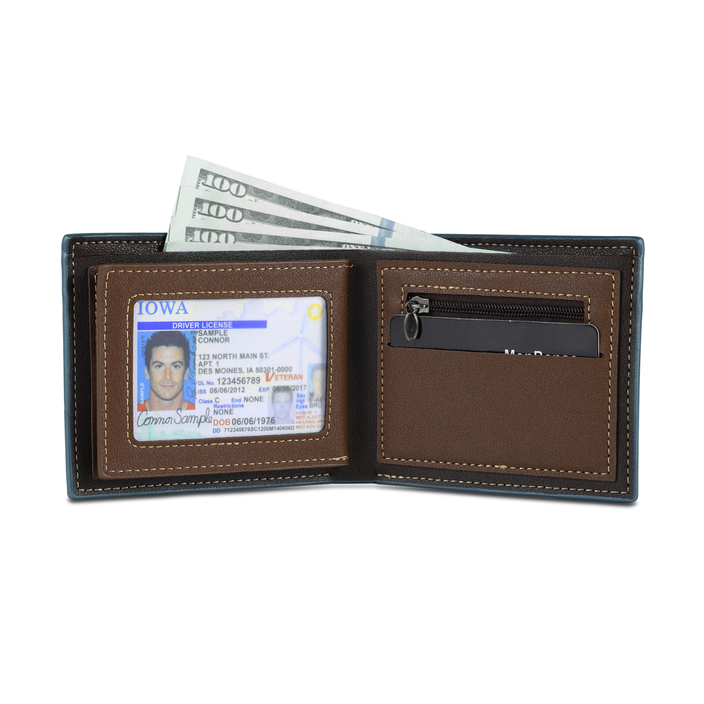 2 Names - Personalized Photo Custom Leather Men's Wallet as a Father's Day Gift for Dad