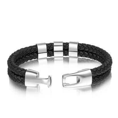 Personalized Braided Leather Bracelet Engraved 3 Names Men's Bracelet for Him