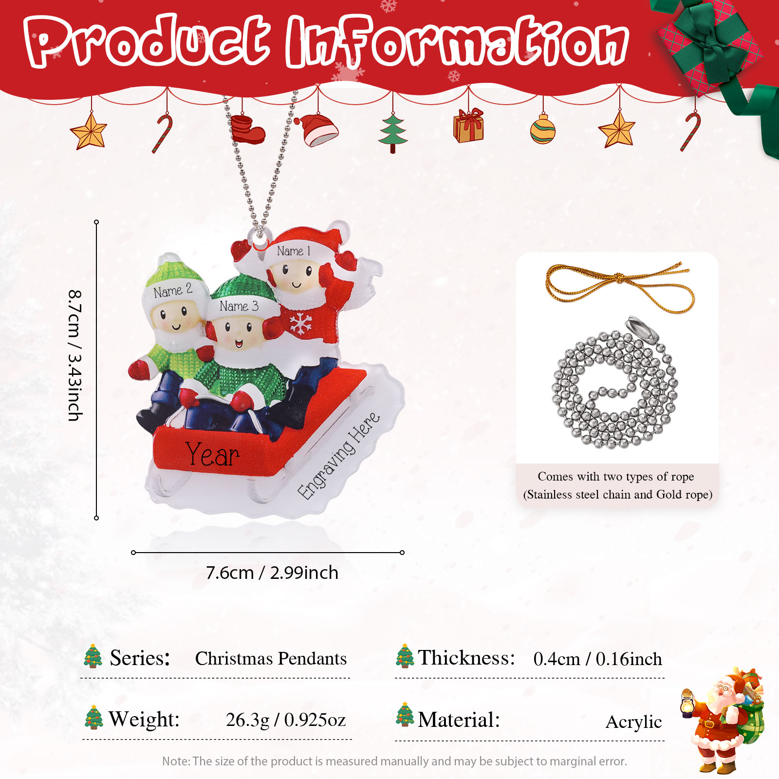 3 Names-Personalized Family Acrylic Christmas Xmas Tree Decoration Ornament-Custom 3 Names And Text Hanging Ornament Gifts For Family