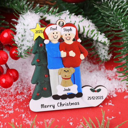 5 Names-Personalized Family Wooden Christmas Xmas Tree Decoration Ornament-Custom 5 Names And Dates Hanging Ornament Gifts For Family