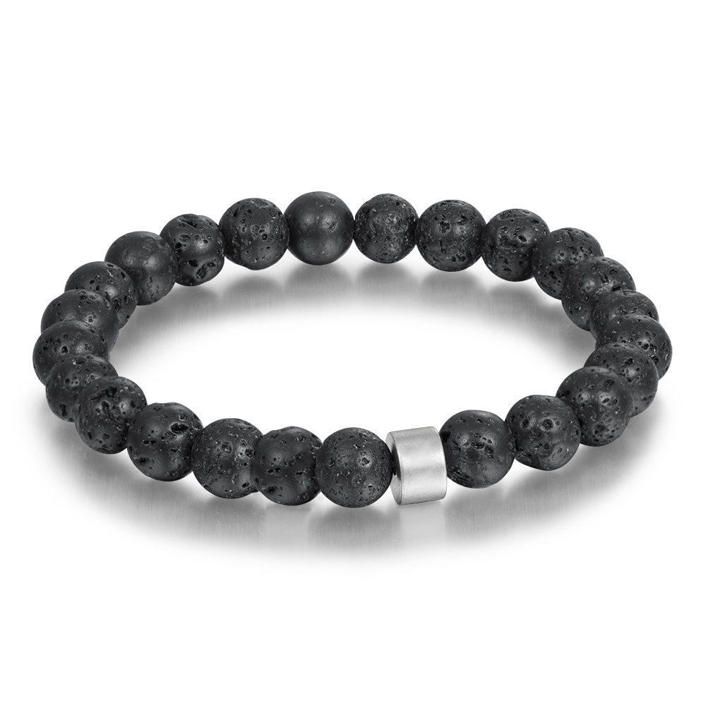 1 Name Black Lava Beads Bracelet Men's Bracelet with Lion Card Custom Gift for Dad