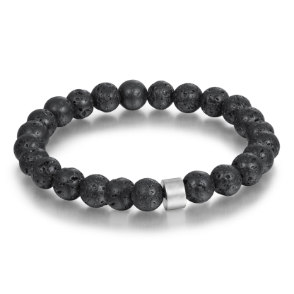 1 Name Black Lava Beads Bracelet Men's Bracelet with Lion Card Custom Gift for Dad