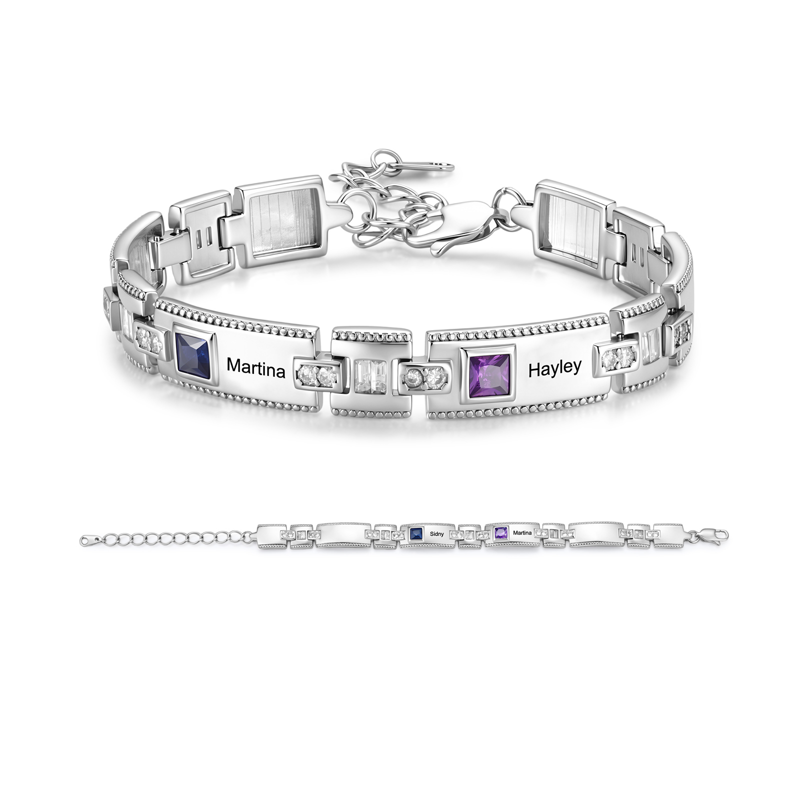 Personalized Square Link Bracelet Custom with 2-5 Names and Birthstones